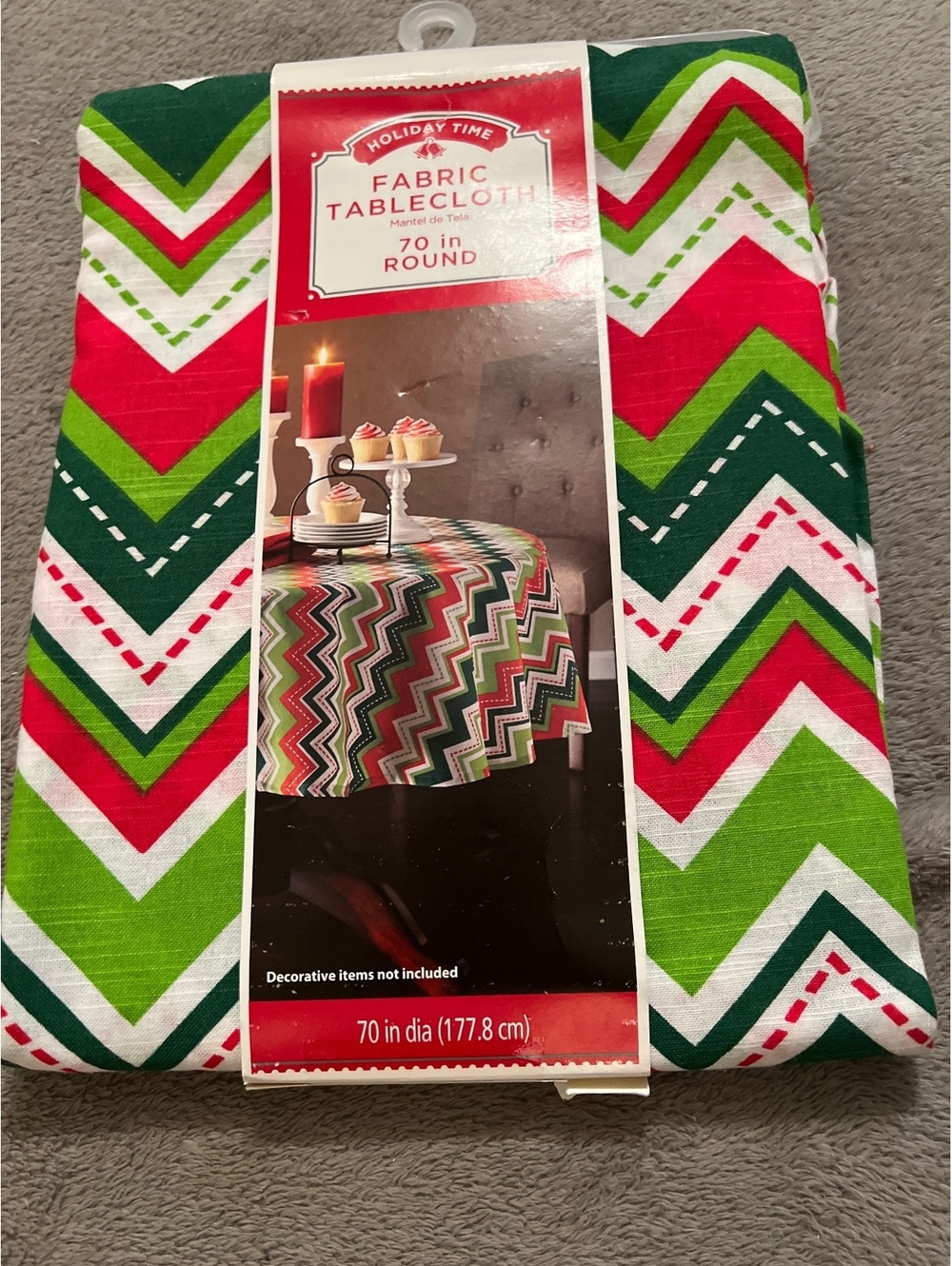 Holiday Time Chevron Fabric Tablecloth 70 in Round